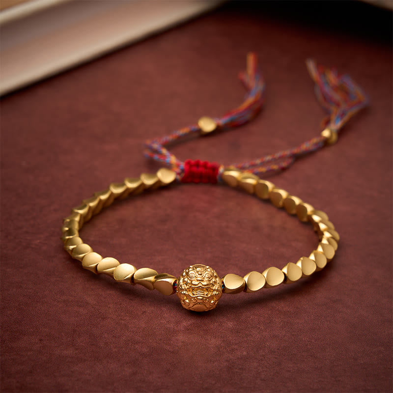 Buddha Stones Bracelet tibétain en perles de cuivre Pi Xiu, symbole de richesse, avec cordon coloré - 7,9 pouces (20 cm) - image 0