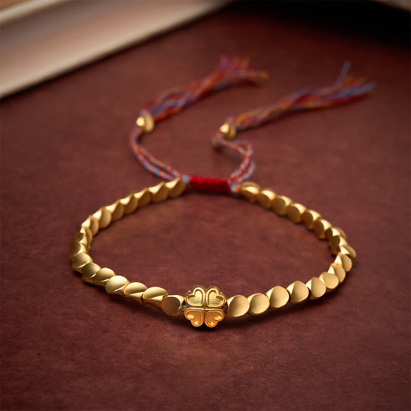Buddha Stones Bracelet tibétain en perles de cuivre colorées avec trèfle à quatre feuilles et cordon porte-bonheur - image 1