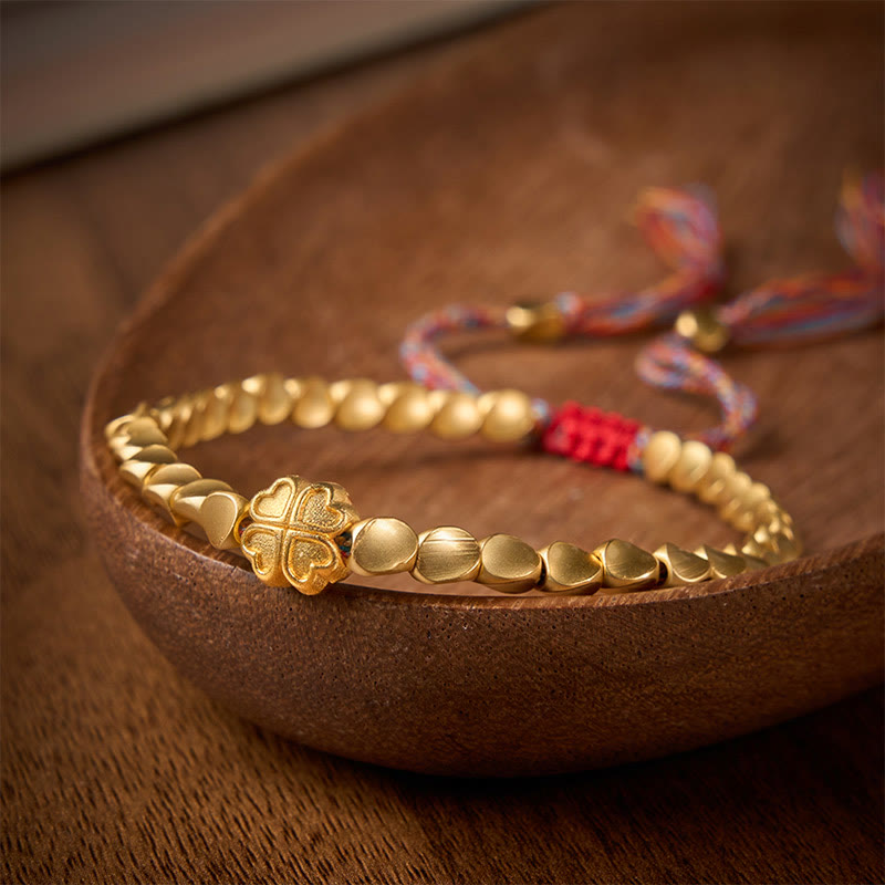 Buddha Stones Bracelet tibétain en perles de cuivre colorées avec trèfle à quatre feuilles et cordon porte-bonheur - image 1