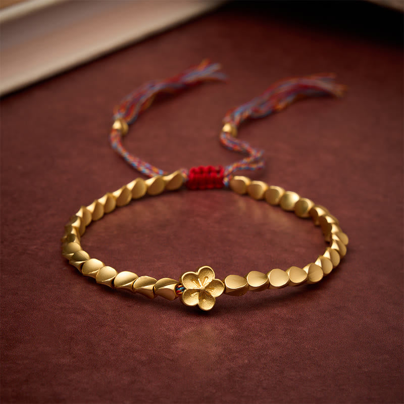 Buddha Stones Bracelet tibétain en perles de cuivre, motif fleurs de pêcher, cordon coloré - image 1