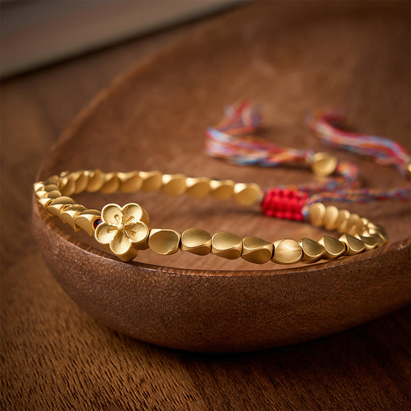 Buddha Stones Bracelet tibétain en perles de cuivre, motif fleurs de pêcher, cordon coloré - image 1