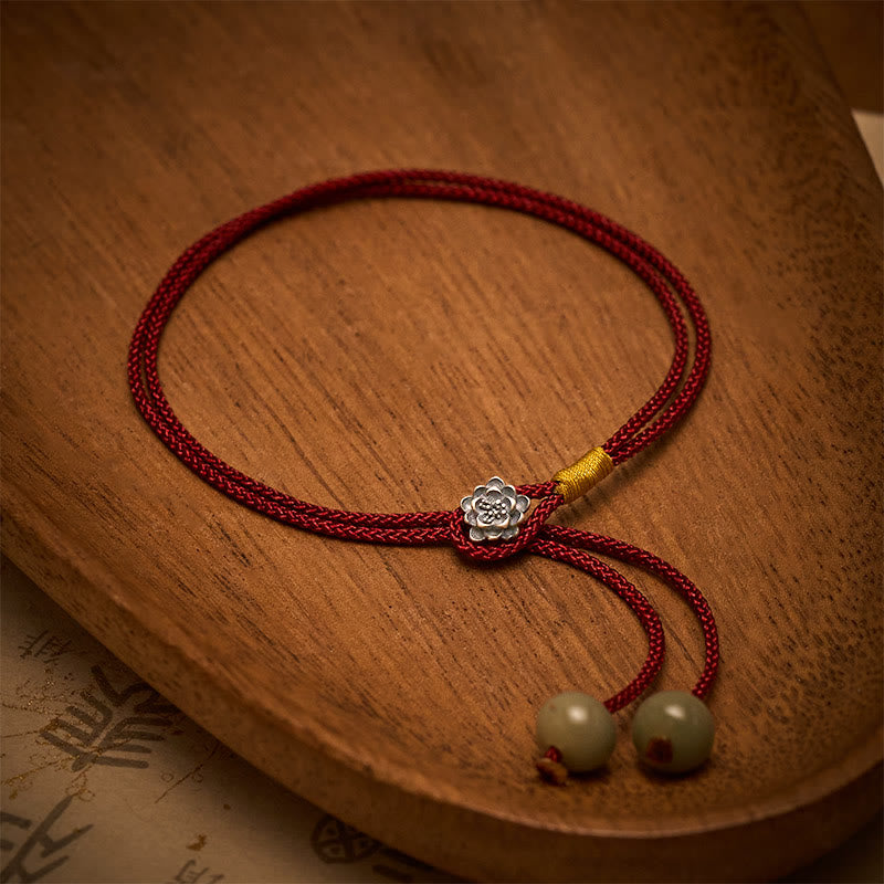 Buddha Stones Bracelet vintage Lotus Pureté en argent sterling 925 avec cordon rouge tressé - image 1