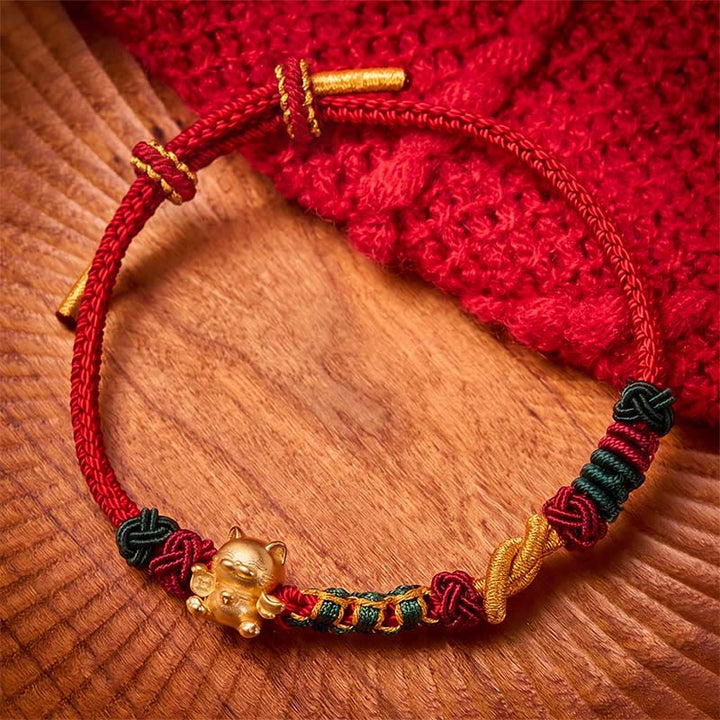 Buddha Stones Bracelet porte-bonheur chat tissé à la main en fil rouge - Cordon rouge - image 4