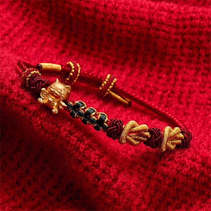 Buddha Stones Bracelet porte-bonheur chat tissé à la main en fil rouge - image 9