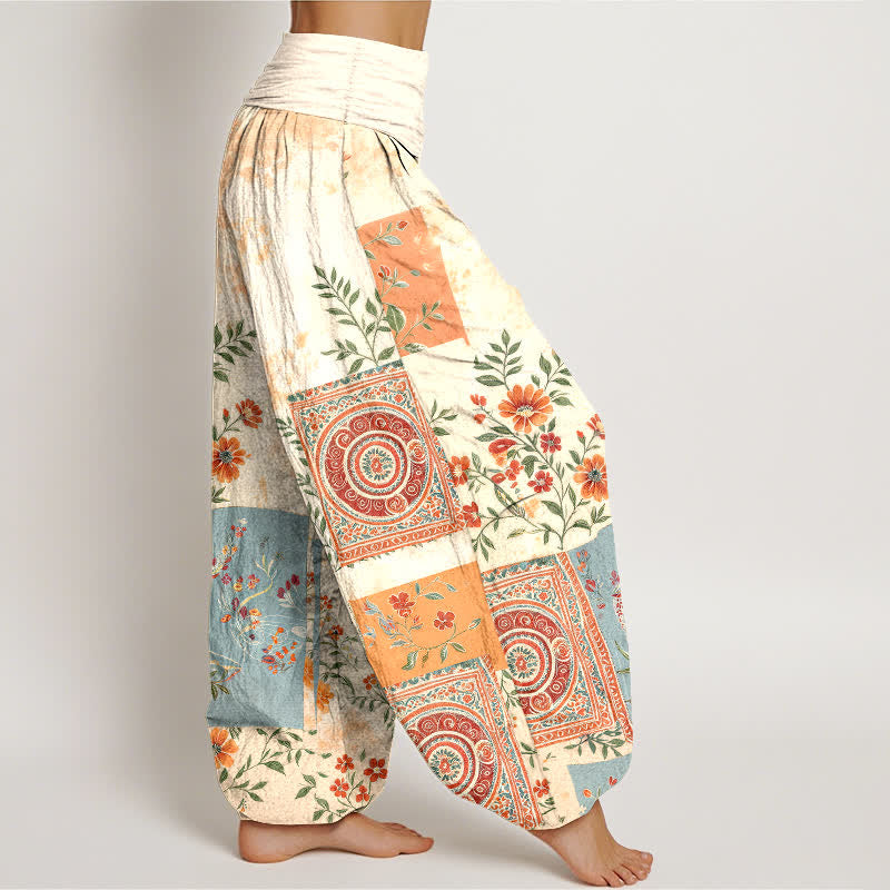 Buddha Stones Pantalon harem bohème en coton à motif floral patchwork et taille élastique pour femme - image 1