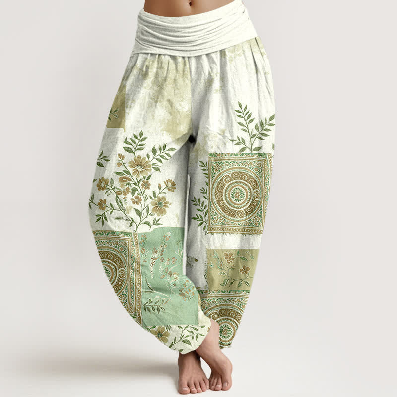 Buddha Stones Pantalon harem bohème en coton à motif floral patchwork et taille élastique pour femme - Melon miellat - US16，UK/AU20，EU48 (3XL) - image 5