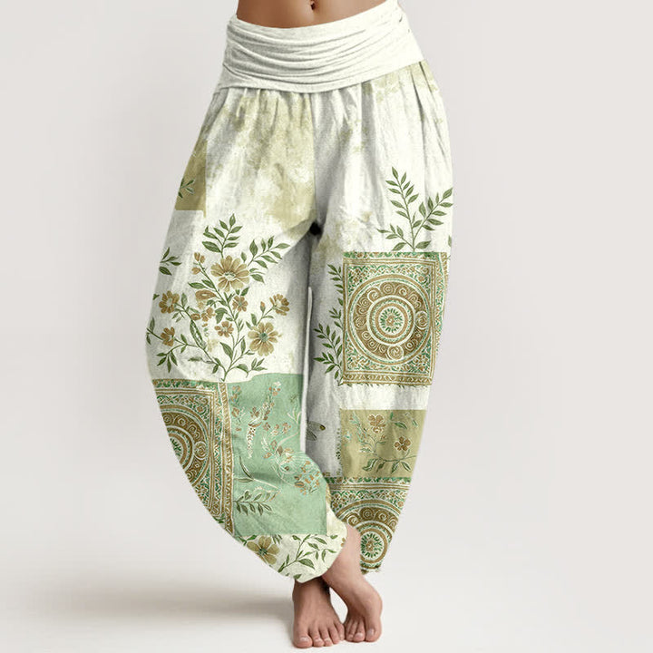 Buddha Stones Pantalon harem bohème en coton à motif floral patchwork et taille élastique pour femme - Melon miellat - US16，UK/AU20，EU48 (3XL) - image 5