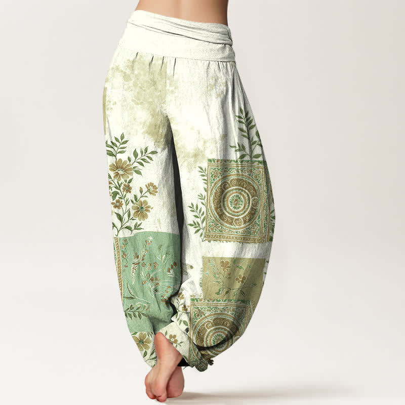 Buddha Stones Pantalon harem bohème en coton à motif floral patchwork et taille élastique pour femme - image 7