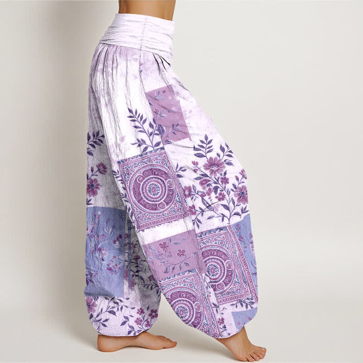 Buddha Stones Pantalon harem bohème en coton à motif floral patchwork et taille élastique pour femme - image 9