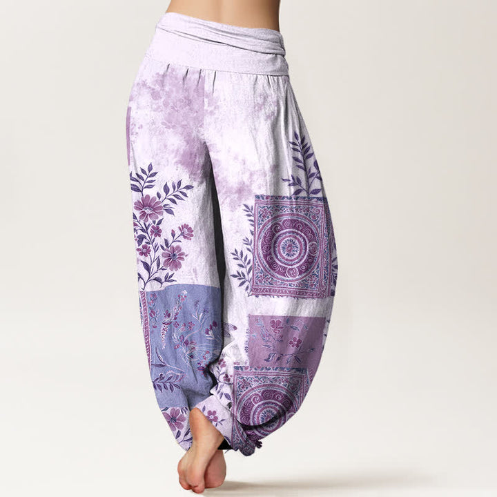 Buddha Stones Pantalon harem bohème en coton à motif floral patchwork et taille élastique pour femme - image 10