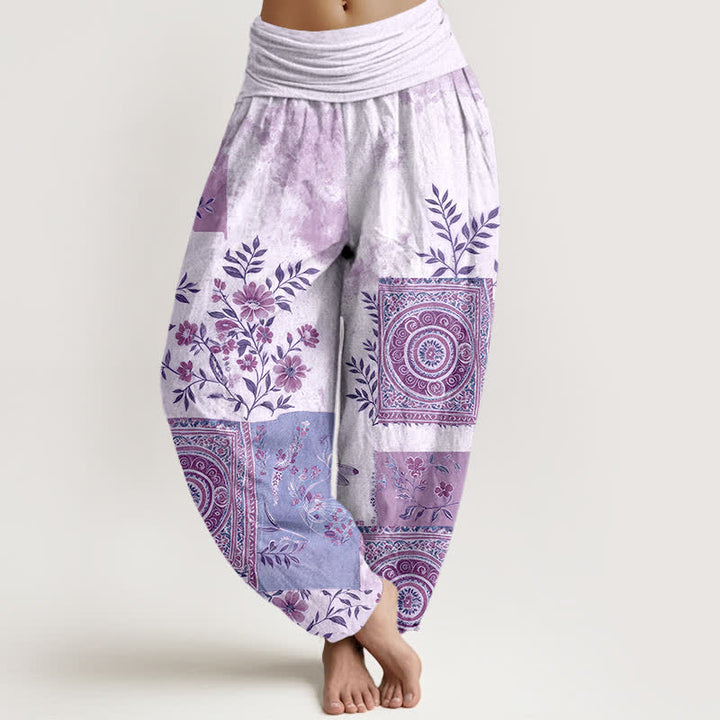 Buddha Stones Pantalon harem bohème en coton à motif floral patchwork et taille élastique pour femme - Lavande - US16，UK/AU20，EU48 (3XL) - image 8