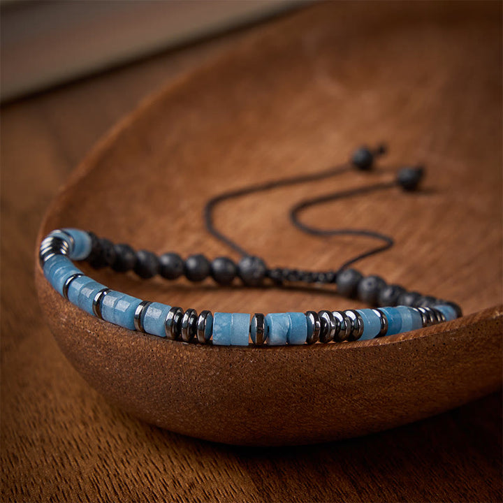 Buddha Stones Bracelet en aigue-marine et pierre de lave, couleur argent. - image 1