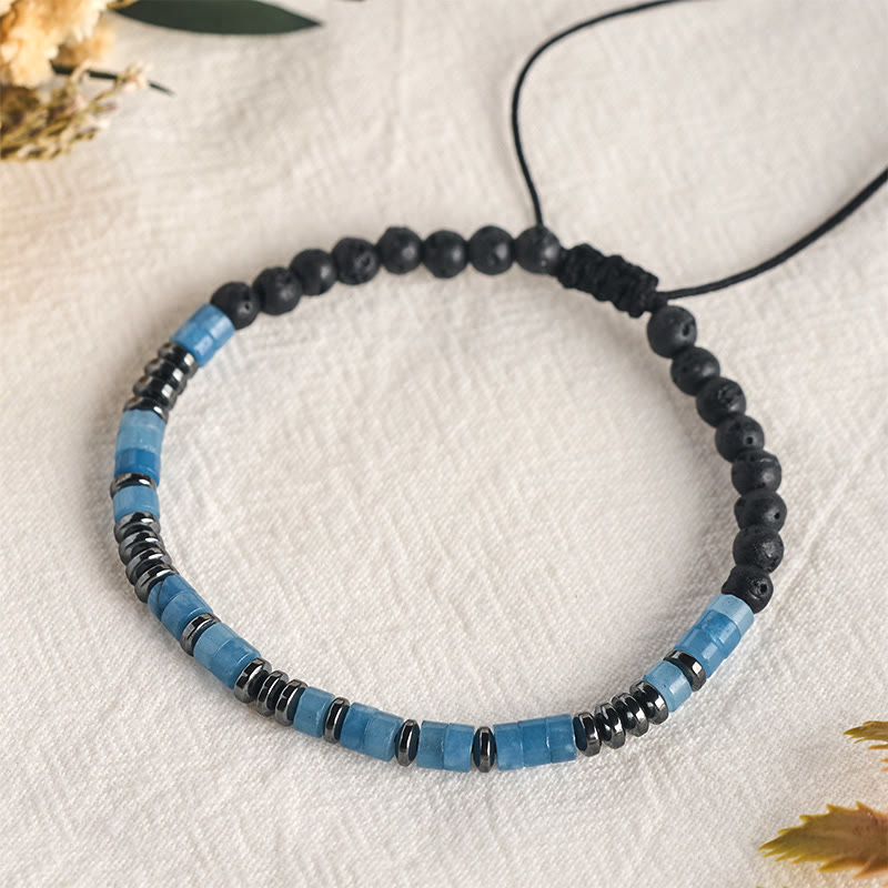 Buddha Stones Bracelet en aigue-marine et pierre de lave, couleur argent. - image 8