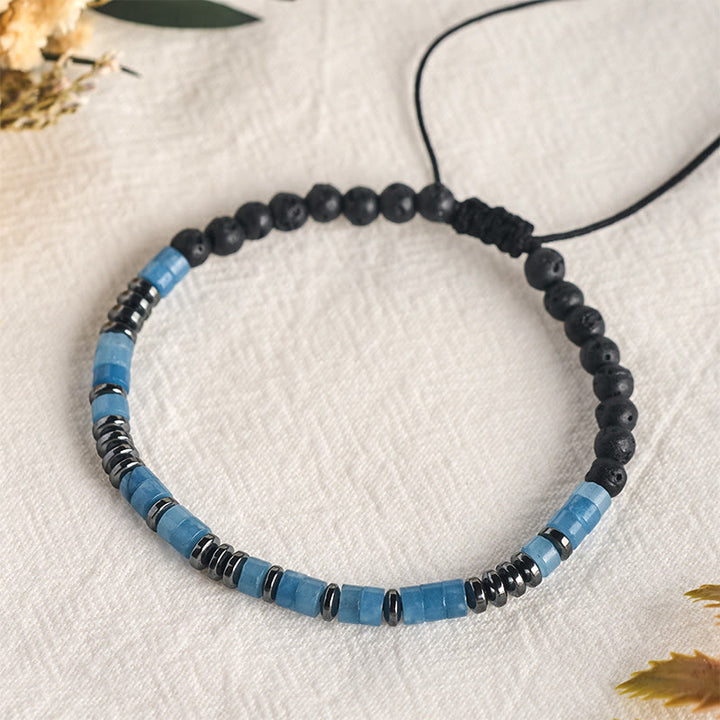 Buddha Stones Bracelet en aigue-marine et pierre de lave, couleur argent. - image 8