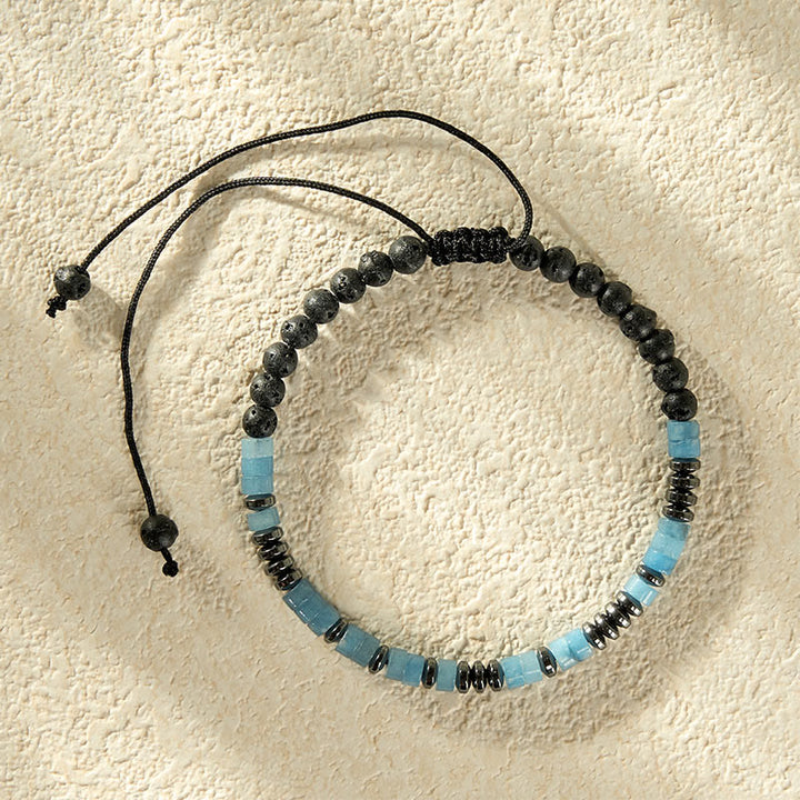 Buddha Stones Bracelet en aigue-marine et pierre de lave, couleur argent. - image 4