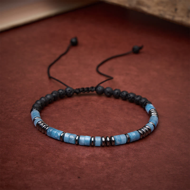 Buddha Stones Bracelet en aigue-marine et pierre de lave, couleur argent. - image 2