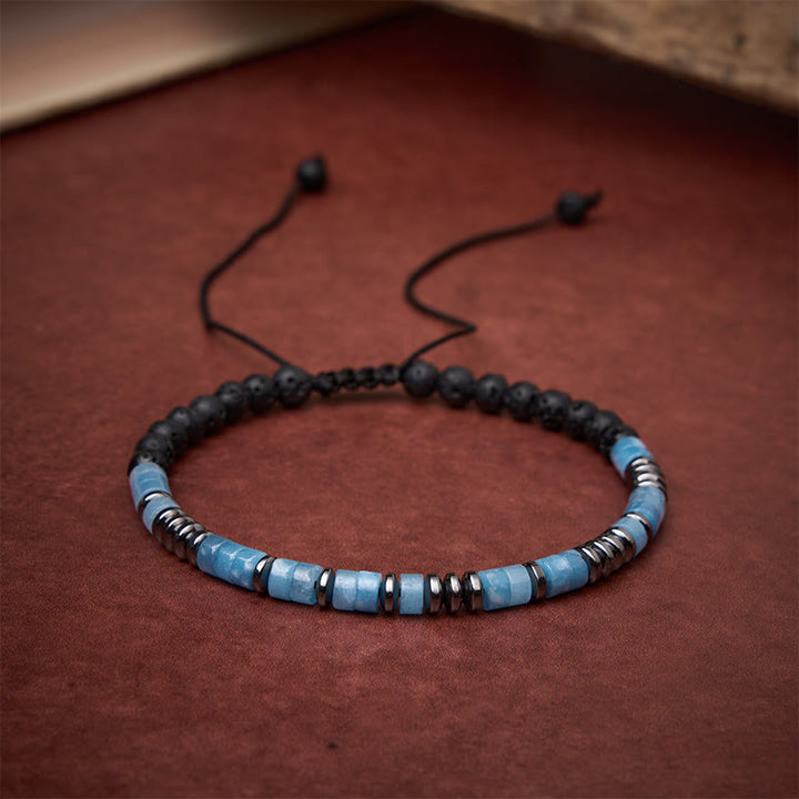 Buddha Stones Bracelet en aigue-marine et pierre de lave, couleur argent. - image 2