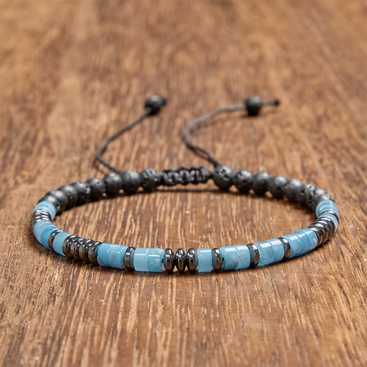 Buddha Stones Bracelet en aigue-marine et pierre de lave, couleur argent. - Aigue-marine (Tour de poignet : 6,3-7,1 po / 16-18 cm) - image 0