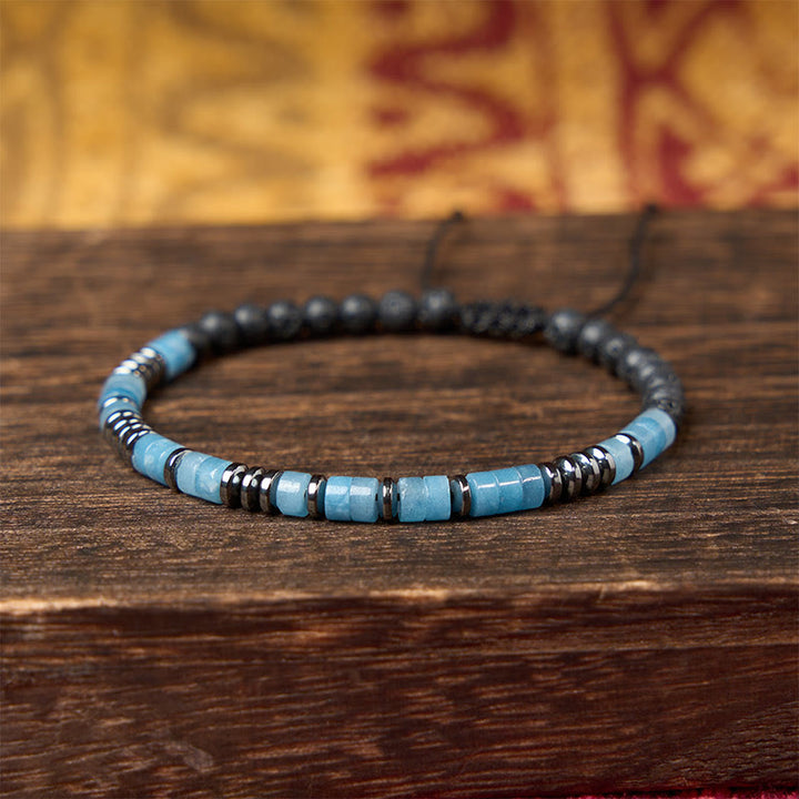 Buddha Stones Bracelet en aigue-marine et pierre de lave, couleur argent. - image 3