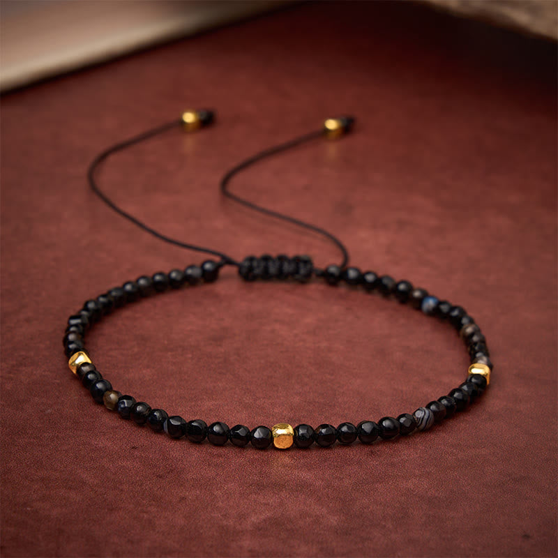 Buddha Stones Bracelet de mise à la terre ajustable tressé en agate à rayures marron foncé - image 1