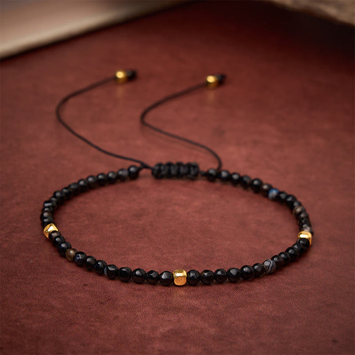 Buddha Stones Bracelet de mise à la terre ajustable tressé en agate à rayures marron foncé - image 1