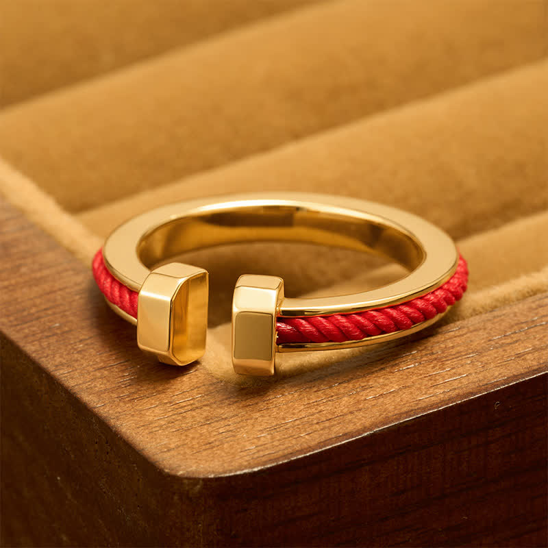 Buddha Stones Anneau ouvert en forme de C avec ficelle rouge cuivrée, porte-bonheur - Bague en forme de C (US8) - image 0