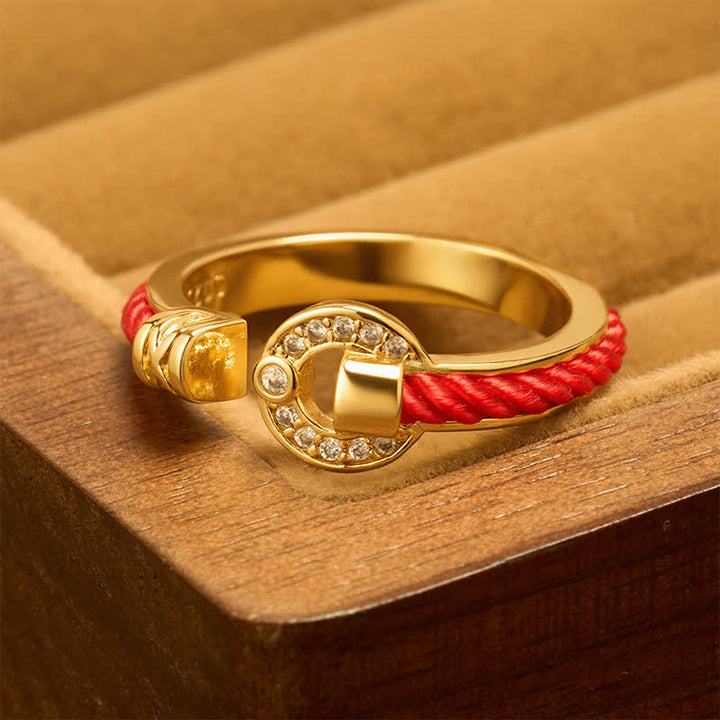 Buddha Stones Anneau rond ouvert de protection rouge - Anneau de ficelle rouge - Taille US approximative 6-7 - image 0