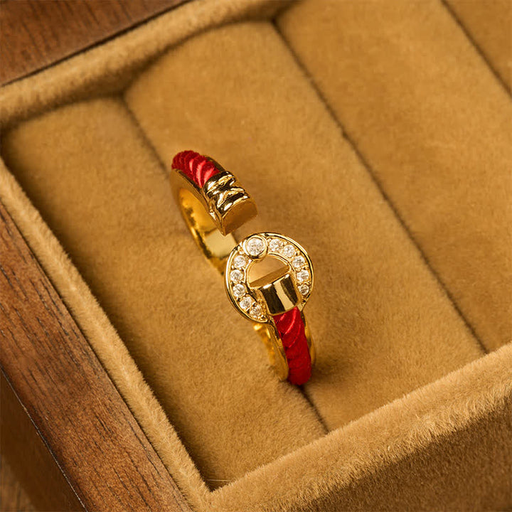 Buddha Stones Anneau rond ouvert de protection rouge - image 1