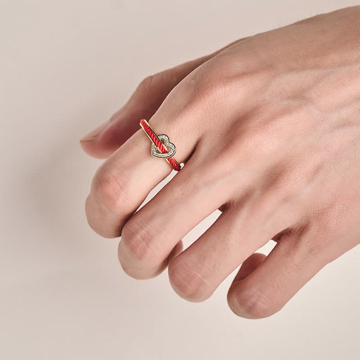 Buddha Stones Bague ouverte en forme de cœur avec un fil de cuivre rouge et porte-bonheur - image 4