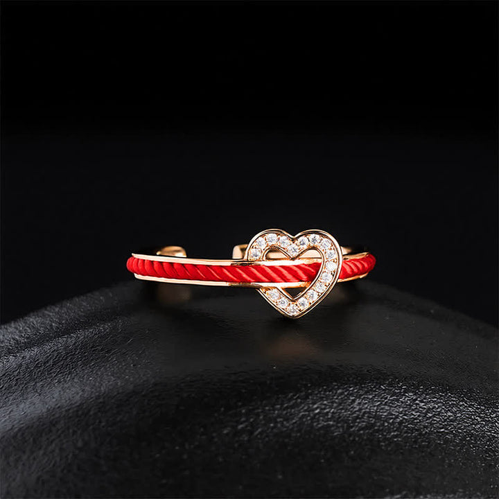 Buddha Stones Bague ouverte en forme de cœur avec un fil de cuivre rouge et porte-bonheur - image 10