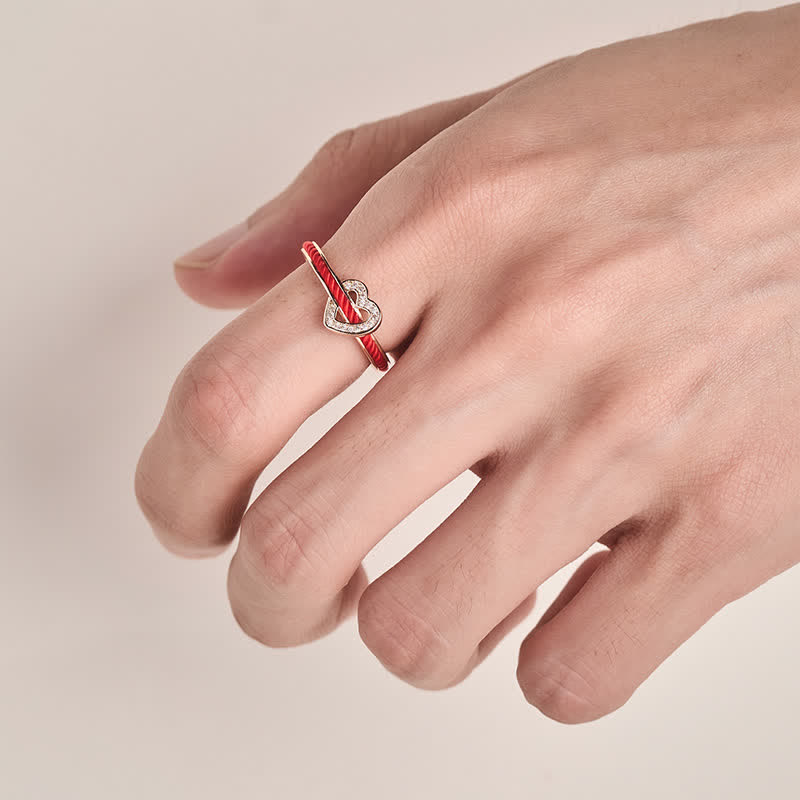 Buddha Stones Bague ouverte en forme de cœur avec un fil de cuivre rouge et porte-bonheur - image 12