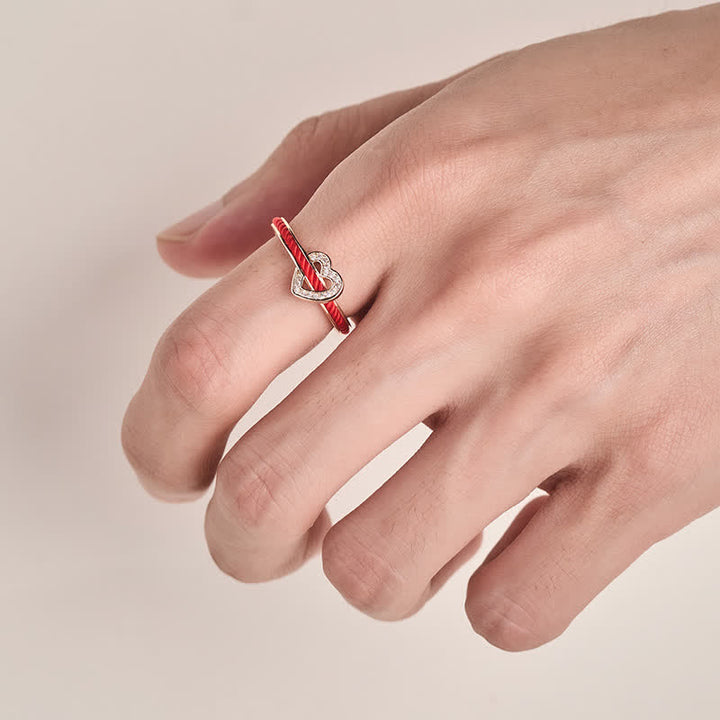 Buddha Stones Bague ouverte en forme de cœur avec un fil de cuivre rouge et porte-bonheur - image 12