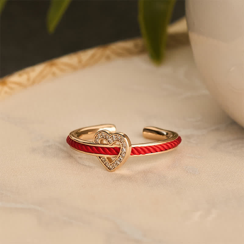 Buddha Stones Bague ouverte en forme de cœur avec un fil de cuivre rouge et porte-bonheur - image 11