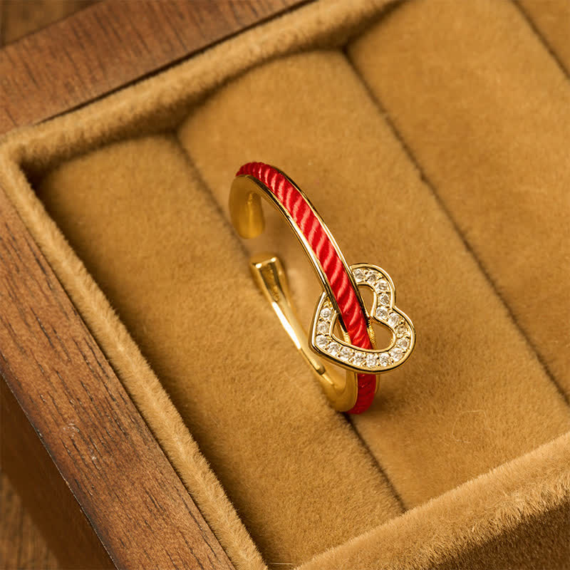 Buddha Stones Bague ouverte en forme de cœur avec un fil de cuivre rouge et porte-bonheur - image 1