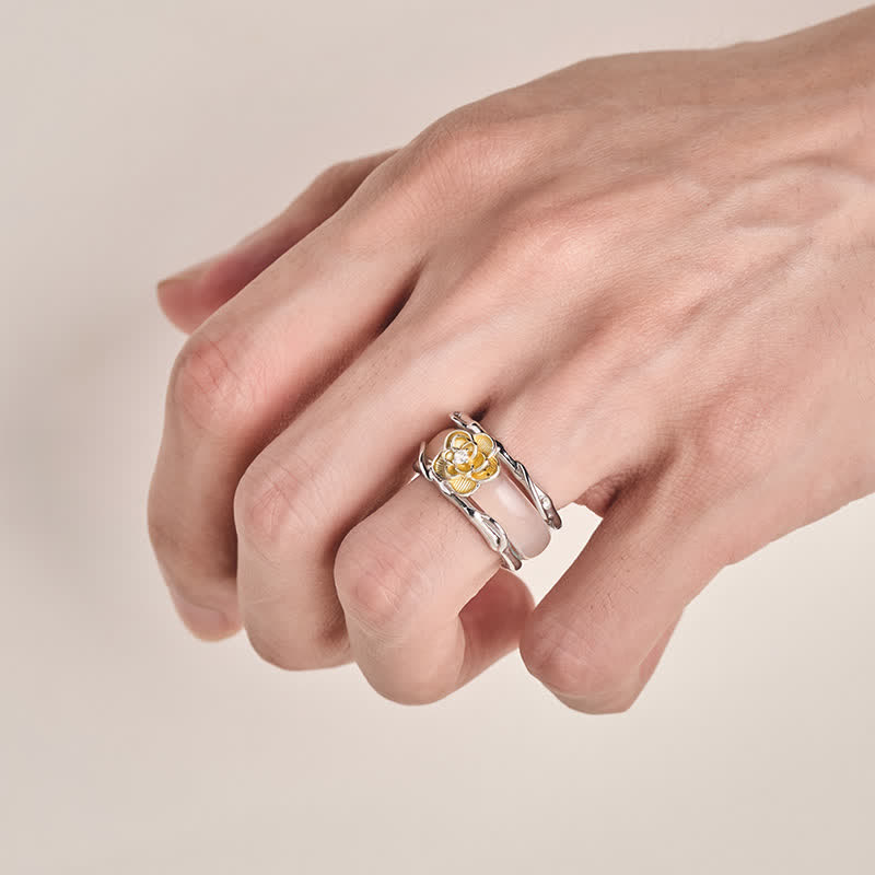 Buddha Stones Bague de positivité double usage en calcédoine jaune miel et osmanthus - image 4