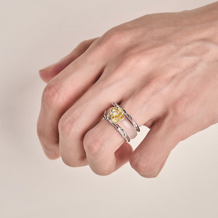 Buddha Stones Bague de positivité double usage en calcédoine jaune miel et osmanthus - image 4