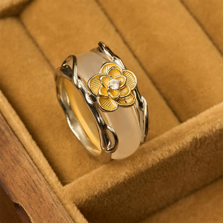 Buddha Stones Bague de positivité double usage en calcédoine jaune miel et osmanthus - image 3