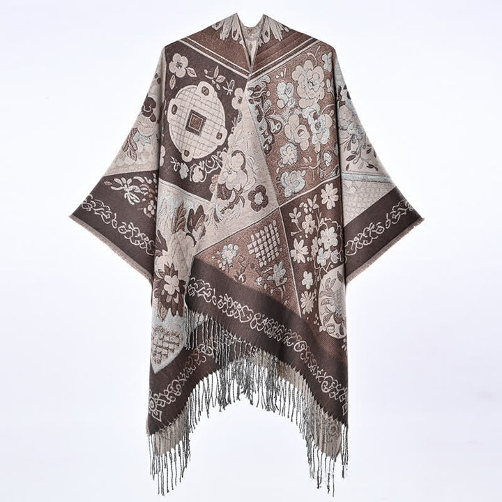Buddha Stones Châle à franges fleuries patchwork bohème automne-hiver pour femme - image 7