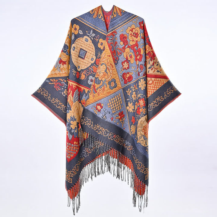 Buddha Stones Châle à franges fleuries patchwork bohème automne-hiver pour femme - image 5