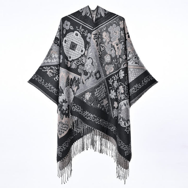 Buddha Stones Châle à franges fleuries patchwork bohème automne-hiver pour femme - image 9