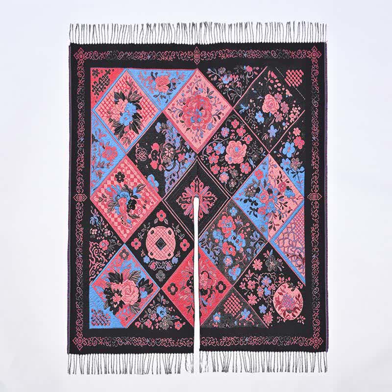 Buddha Stones Châle à franges fleuries patchwork bohème automne-hiver pour femme - image 3