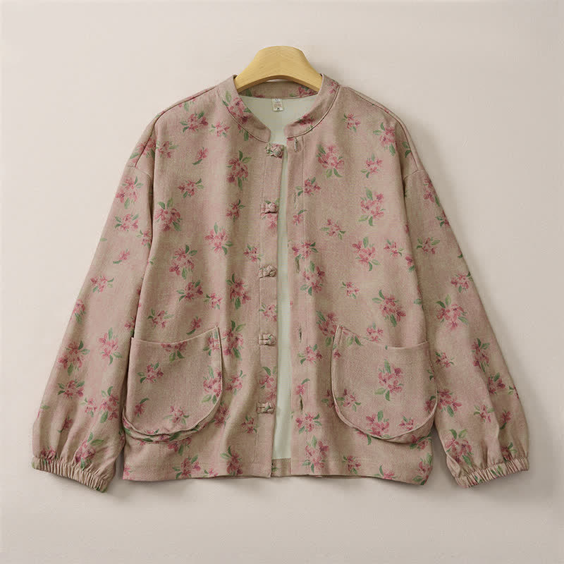 Buddha Stones Veste d'automne-hiver vintage Tang style veste à col mandarin et imprimé floral avec poches pour femme - image 1