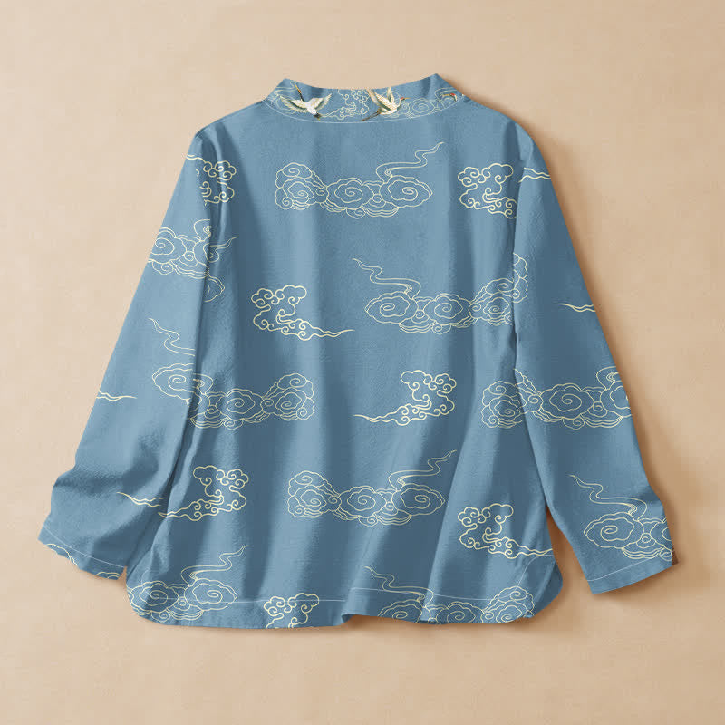 Kimono à manches longues pour femme, en coton imprimé de Buddha Stones , style Hanfu, col en V, lacé, style cache-cœur - image 1