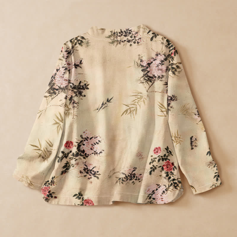 Kimono à manches longues pour femme, imprimé Buddha Stones , en coton, style Hanfu, col en V, lacé - image 1