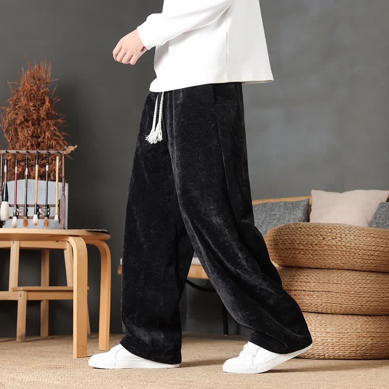 Buddha Stones Pantalon long décontracté automne-hiver à cordon de serrage, couleur unie, coupe droite, avec poches - Noir - US/UK/AU46，EU56 (5XL) - image 11