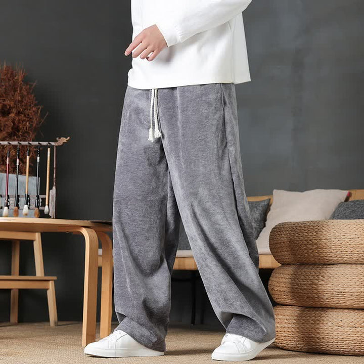 Buddha Stones Pantalon long décontracté automne-hiver à cordon de serrage, couleur unie, coupe droite, avec poches - Gris - US/UK/AU46，EU56 (5XL) - image 20