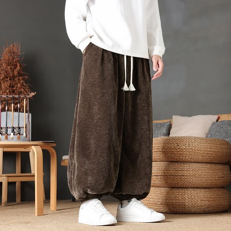 Buddha Stones Pantalon homme décontracté automne-hiver style vintage à cordon de serrage, coupe droite, avec poches - SaddleBrown - US/UK/AU46，EU56 (5XL) - image 0
