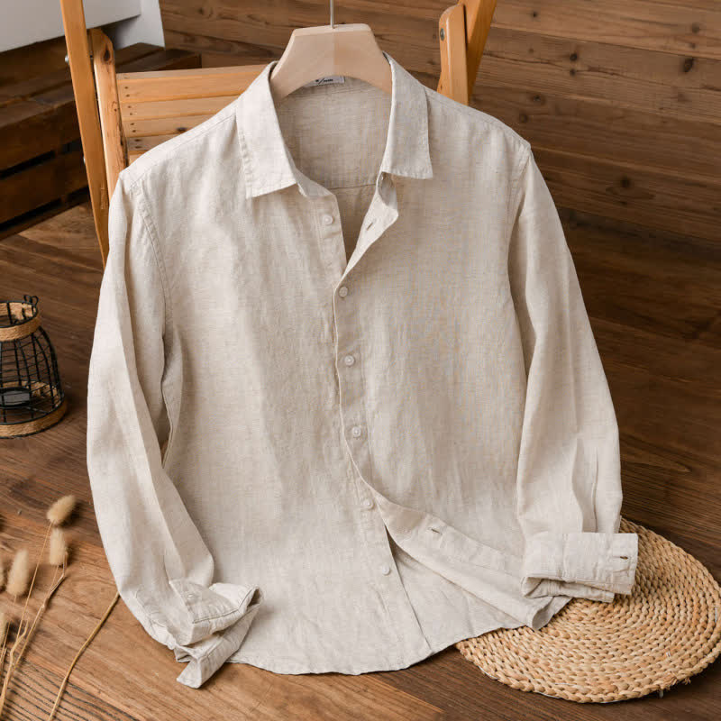 Buddha Stones Chemises à manches longues unies, minimalistes et décontractées pour hommes, printemps-automne - Burlywood - US/UK/AU42，EU52 (3XL) - image 0