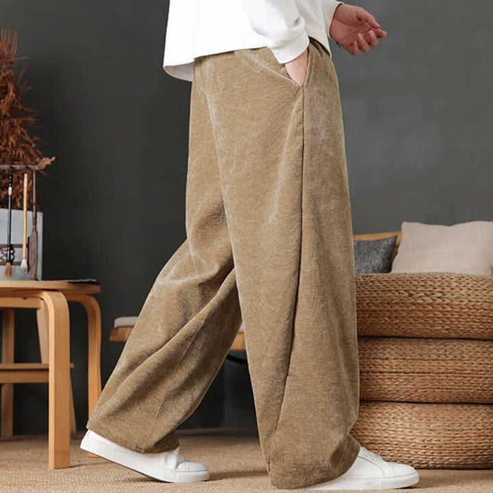 Buddha Stones Pantalon long décontracté automne-hiver à cordon de serrage, couleur unie, coupe droite, avec poches - image 3