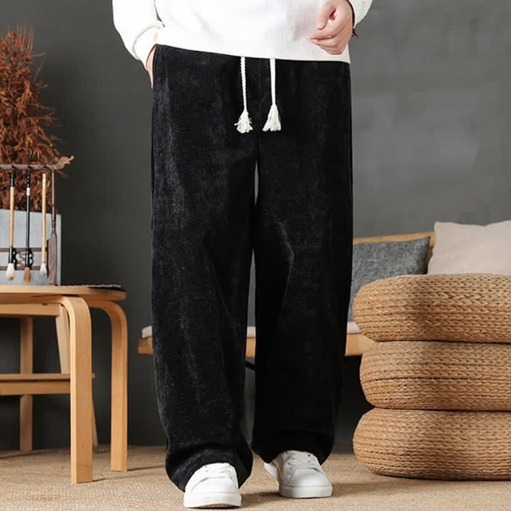 Buddha Stones Pantalon long décontracté automne-hiver à cordon de serrage, couleur unie, coupe droite, avec poches - image 16